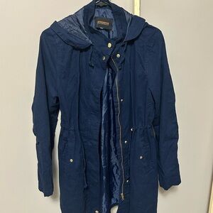 Dark Blue Cotton long jacket, cinch waist